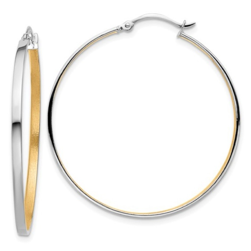 14kw with Yellow Rhodium Polished and Brushed 2mm Hoop Earrings